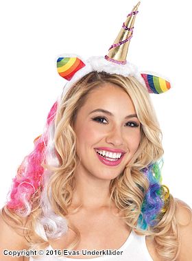 Unicorn (woman), costume headband, sequins, ears, horn, rainbow color
